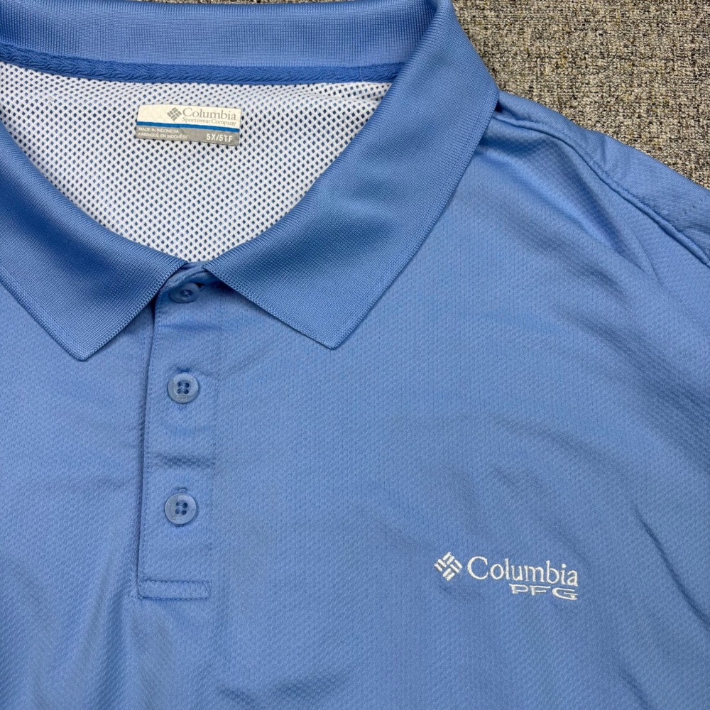 Columbia PFG Mens 5X Blue Short Sleeve Performance Fishing Polo Shirt Ventilated - Picture 3 of 8